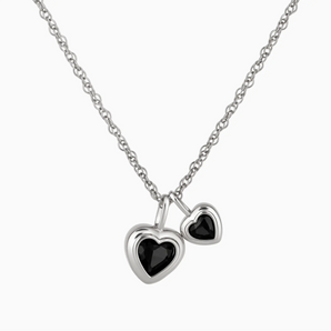 925 Sterling Silver Double Heart Black Onyx Bezel Necklace - Coeur Echo Front View