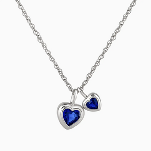 925 Sterling Silver Double Heart Blue Sapphire Bezel Necklace - Coeur Echo Front View