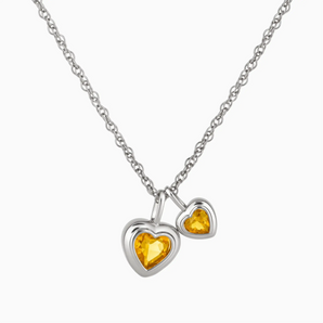 925 Sterling Silver Double Heart Citrine Bezel Necklace - Coeur Echo Front View