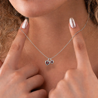 925 Sterling Silver Double Heart Garnet Bezel Necklace - Coeur Echo Model Shot
