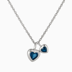 925 Sterling Silver Double Heart London Blue Topaz Bezel Necklace - Coeur Echo Front View