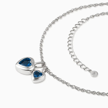 925 Sterling Silver Double Heart London Blue Topaz Bezel Necklace - Coeur Echo Side View