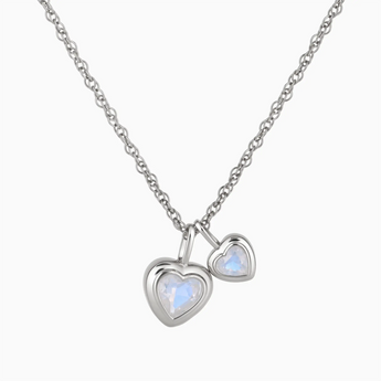 925 Sterling Silver Double Heart Moonstone Bezel Necklace - Coeur Echo Front View