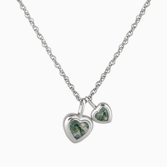 925 Sterling Silver Double Heart Moss Agate Bezel Necklace - Coeur Echo Front View