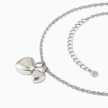 925 Sterling Silver Double Heart Opal Bezel Necklace - Coeur Echo Side View