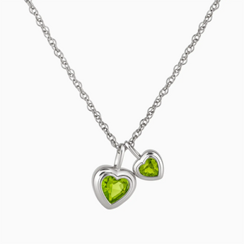 925 Sterling Silver Double Heart Peridot Bezel Necklace - Coeur Echo Front View