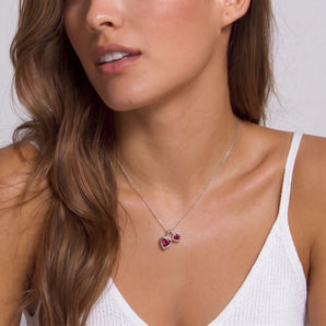 925 Sterling Silver Double Heart Ruby Bezel Necklace - Coeur Echo Model Shot