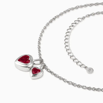 925 Sterling Silver Double Heart Ruby Bezel Necklace - Coeur Echo Side View