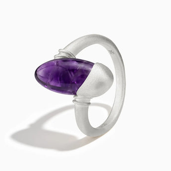 925 Sterling Silver Elongated Oval Amethyst Sculptural Statement Ring - Cove Side View