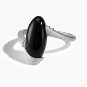925 Sterling Silver Elongated Oval Black Onyx Sculptural Statement Ring - Cove Front View