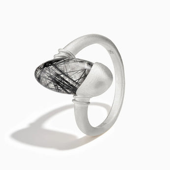 925 Sterling Silver Elongated Oval Black Rutilated Quartz Sculptural Statement Ring - Cove Side View