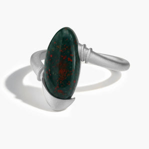 925 Sterling Silver Elongated Oval Bloodstone Sculptural Statement Ring - Cove Front View