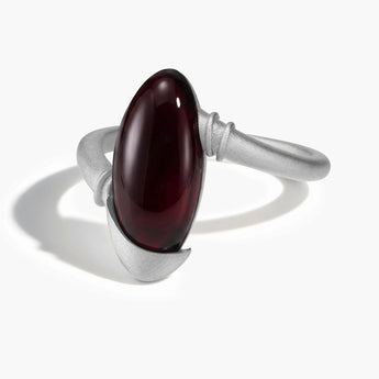 925 Sterling Silver Elongated Oval Garnet Sculptural Statement Ring - Cove Front View