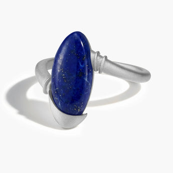 925 Sterling Silver Elongated Oval Lapis Lazuli Sculptural Statement Ring - Cove Front View