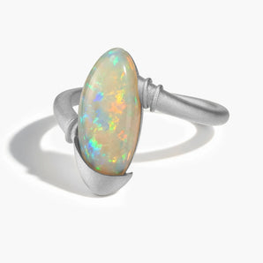 925 Sterling Silver Elongated Oval Opal Sculptural Statement Ring - Cove Front View