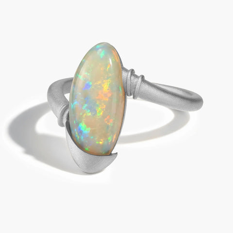 925 Sterling Silver Elongated Oval Opal Sculptural Statement Ring - Cove Front View