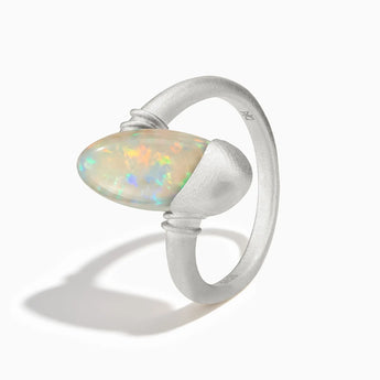 925 Sterling Silver Elongated Oval Opal Sculptural Statement Ring - Cove Side View