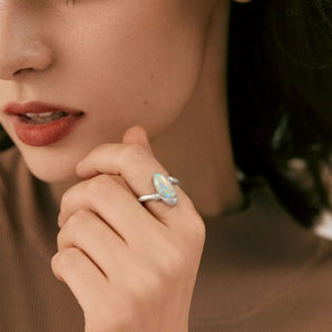 925 Sterling Silver Elongated Oval Opal Sculptural Statement Ring - Cove Worn View