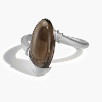 925 Sterling Silver Elongated Oval Smoky Quartz Sculptural Statement Ring - Cove Front View