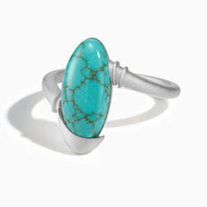 925 Sterling Silver Elongated Oval Turquoise Sculptural Statement Ring - Cove Front View