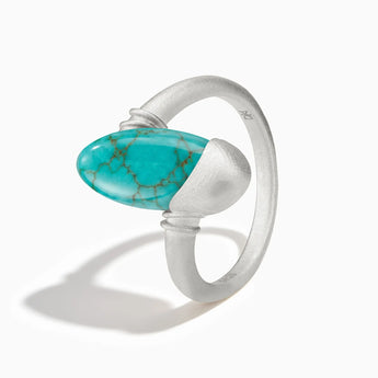 925 Sterling Silver Elongated Oval Turquoise Sculptural Statement Ring - Cove Side View