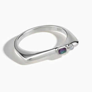 925 Sterling Silver Emerald Cut Alexandrite Puzzle Stacking Ring - Minimal Align Front View