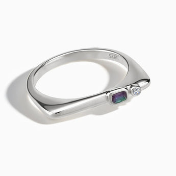 925 Sterling Silver Emerald Cut Alexandrite Puzzle Stacking Ring - Minimal Align Front View