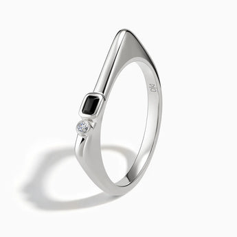 925 Sterling Silver Emerald Cut Black Onyx Puzzle Stacking Ring - Minimal Align Side View