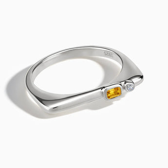925 Sterling Silver Emerald Cut Citrine Puzzle Stacking Ring - Minimal Align Front View