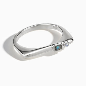 925 Sterling Silver Emerald Cut Labradorite Puzzle Stacking Ring - Minimal Align Front View