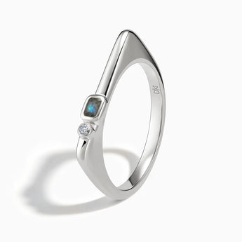925 Sterling Silver Emerald Cut Labradorite Puzzle Stacking Ring - Minimal Align Side View