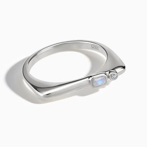925 Sterling Silver Emerald Cut Moonstone Puzzle Stacking Ring - Minimal Align Front View