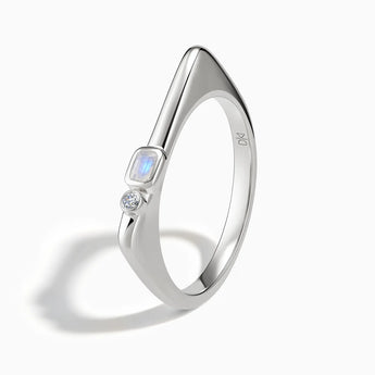 925 Sterling Silver Emerald Cut Moonstone Puzzle Stacking Ring - Minimal Align Side View