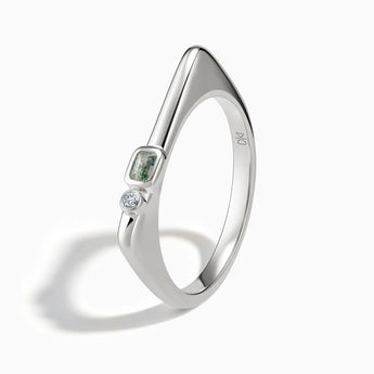 925 Sterling Silver Emerald Cut Moss Agate Puzzle Stacking Ring - Minimal Align Side View