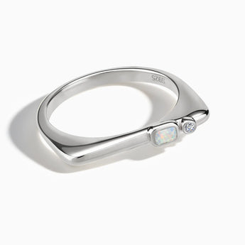 925 Sterling Silver Emerald Cut Opal Puzzle Stacking Ring - Minimal Align Front View
