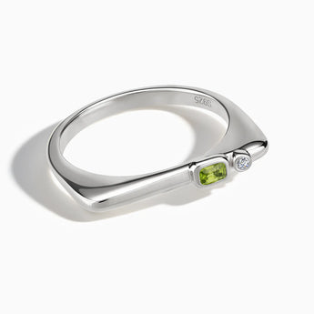 925 Sterling Silver Emerald Cut Peridot Puzzle Stacking Ring - Minimal Align Front View