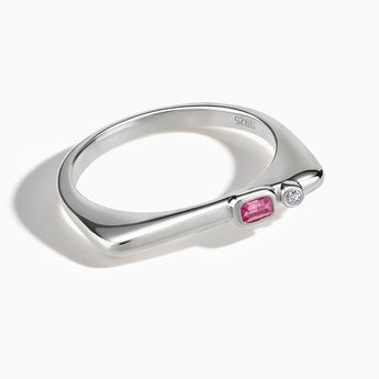 925 Sterling Silver Emerald Cut Pink Tourmaline Puzzle Stacking Ring - Minimal Align Front View