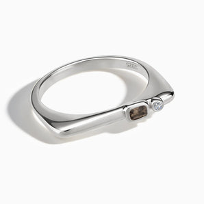 925 Sterling Silver Emerald Cut Smoky Quartz Puzzle Stacking Ring - Minimal Align Front View
