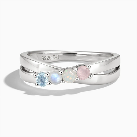 925 Sterling Silver Ethereal Mirage Four Round Stone Crossover Ring - Seasons Rhythm Front View