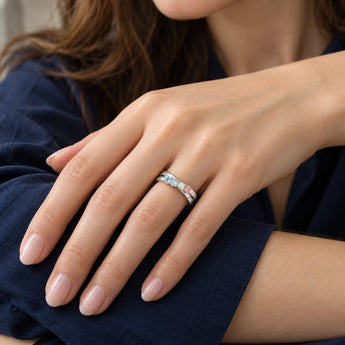 925 Sterling Silver Ethereal Mirage Four Round Stone Crossover Ring - Seasons Rhythm Model Shot