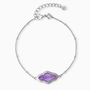 925 Sterling Silver Flower Amethyst Bezel Bracelet - Retro Charm Front View