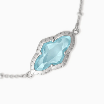 925 Sterling Silver Flower Aquamarine Bezel Bracelet - Retro Charm Detail View
