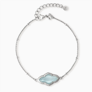 925 Sterling Silver Flower Aquamarine Bezel Bracelet - Retro Charm Front View