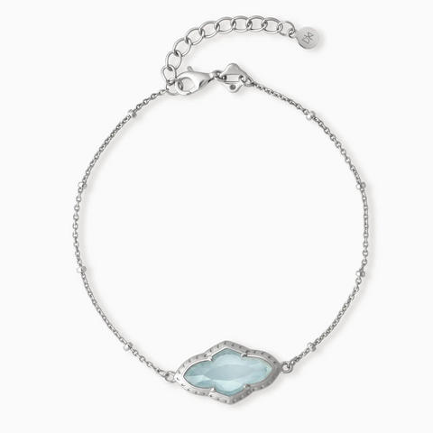 925 Sterling Silver Flower Aquamarine Bezel Bracelet - Retro Charm Front View