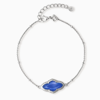 925 Sterling Silver Flower Blue Sapphire Bezel Bracelet - Retro Charm Front View
