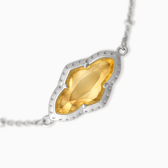 925 Sterling Silver Flower Citrine Bezel Bracelet - Retro Charm Detail View