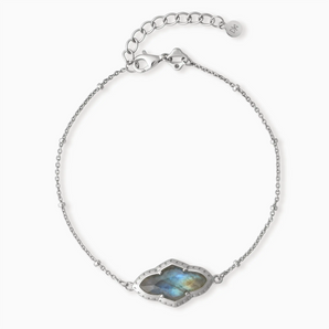 925 Sterling Silver Flower Labradorite Bezel Bracelet - Retro Charm Front View