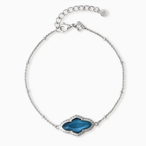 925 Sterling Silver Flower London Blue Topaz Bezel Bracelet - Retro Charm Front View