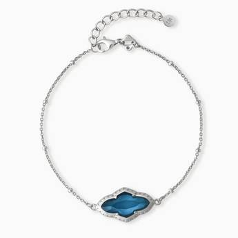 925 Sterling Silver Flower London Blue Topaz Bezel Bracelet - Retro Charm Front View