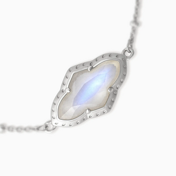 925 Sterling Silver Flower Moonstone Bezel Bracelet - Retro Charm Detail View